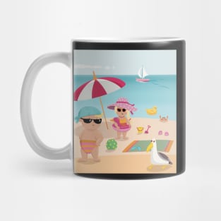 Vacation mood on - two cute kids having a sunny happy day on the beach, no text Mug